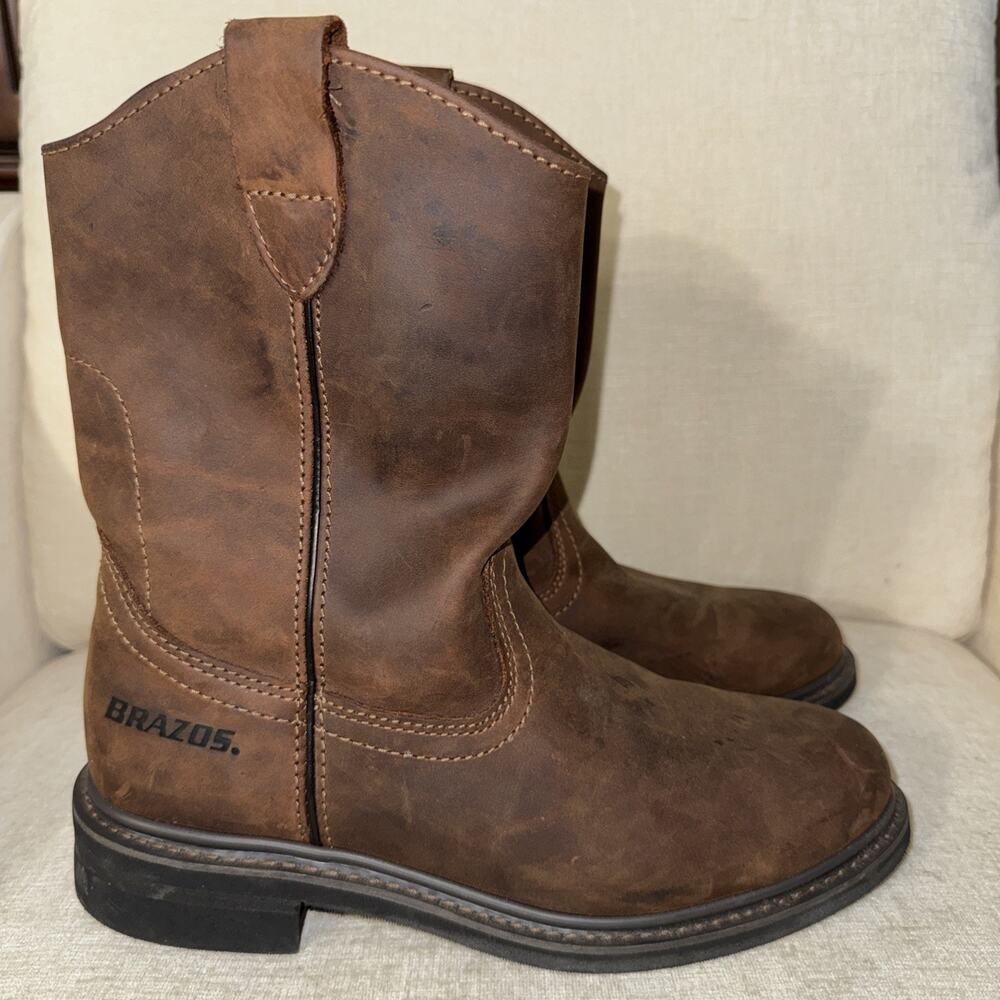 BRAZOS (B9703) Men's Crazy Horse II Western Brown Leather Boots Size 9M EUC